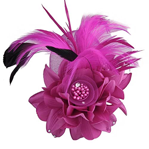 Blume Fascinator Feder Brosche Corsage,Vintage Feder Brosche Blume Haarspange Blume Mesh Bänder Brosche Pin Blumenfeder-Haarnadel Ansteckblume Brosche für Hochzeit Cocktai Party für Frauen und Mädchen von Uposao