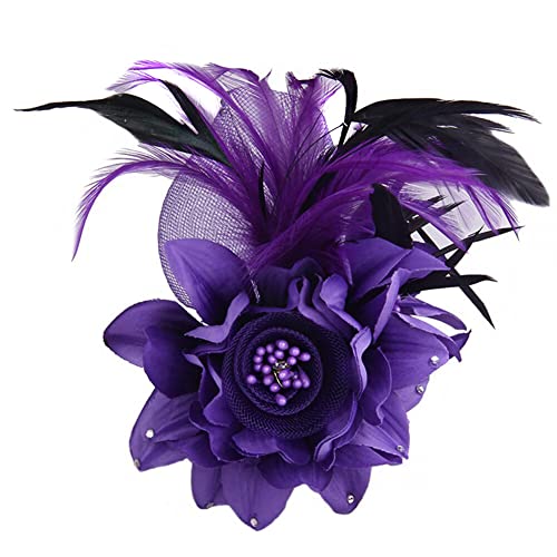 Blume Fascinator Feder Brosche Corsage,Vintage Feder Brosche Blume Haarspange Blume Mesh Bänder Brosche Pin Blumenfeder-Haarnadel Ansteckblume Brosche für Hochzeit Cocktai Party für Frauen und Mädchen von Uposao