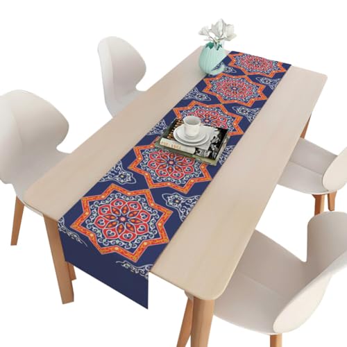 Eid Mubarak Tischläufer Blau und Gold Ramadan Tischdecke Muslimische Islam Tischdeko Leinen Eid Mubarak Ramadan Dekoration Zuhause Esszimmer Dekoration Festival Party Tisch Dekorationen 33 x 180cm von Uposao