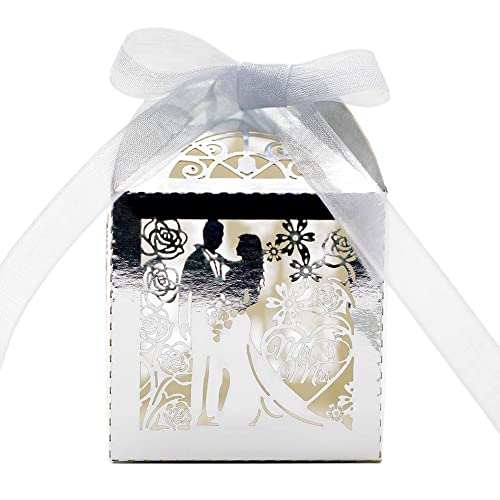 Hochzeit Geschenkbox,50 Stück Hohles Liebhaber Papier-Süßigkeitenbox Schachtel Geschenkbox Süßigkeiten Kartons Schokolade kartons Bonboniere Kasten mit Farbband Tischdeko für Hochzeit Party,Silber Hochzeit Geschenkbox,50 Stück Hohles Liebhaber Papier-Süßigkeitenbox Schachtel Geschenkbox Süßigkeiten Kartons Schokolade kartons Bonboniere Kasten mit Farbband Tischdeko für Hochzeit Party,Silber von Uposao