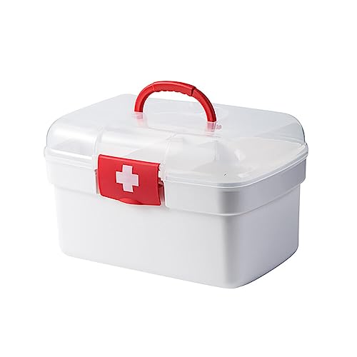 Medizinbox, Erste-Hilfe-Box,2 EbeneTragbare Medizinbox Hausapotheke Box Medizinschränke Medizinkoffer mit Tragegriff Hausapotheke Box Erste Hilfe Kasten Multifunktions Aufbewahrungsbox,27cmx18cmx16cm von Uposao