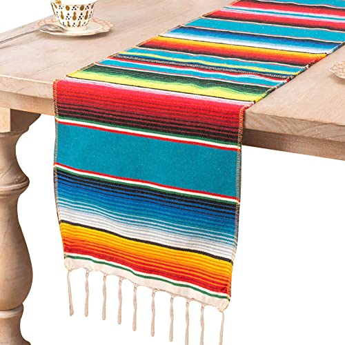 Mexikanischer Tischläufer,Bunt Mexikanische Decke 35×275cm Abwaschbar Küchentischdecke Rechteckiger Dekorativer Tischläufer für Karneval,Partys,Hochzeiten,Picknick im Freien Verwendet Werden,Blau von Uposao