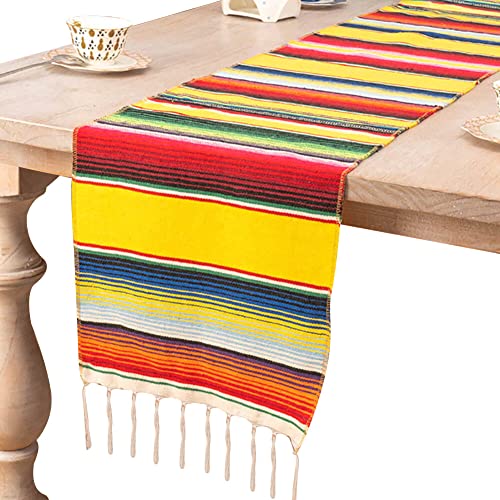 Mexikanischer Tischläufer,Bunt Mexikanische Decke 35×275cm Abwaschbar Küchentischdecke Rechteckiger Dekorativer Tischläufer für Karneval,Partys,Hochzeiten,Picknick im Freien Verwendet Werden,Gelb von Uposao