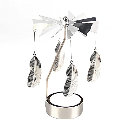 Uposao Rotierender Kerzenhalter,Karussell Silber Teelichthalter Kerzenhalter Kerzenständer mit Metallaroma Heimdekoration Hochzeit Deko Wohnzimmer Tischdeko Weihnachtsdeko Party Dekoration,Feder von Uposao