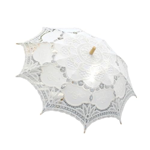 Spitze Regenschirm, Elegante Vintage Spitze Bestickte Regenschirm Braut Sonnenschirm Holzgriff Regenschirm Dekoration Regenschirm für Mädchen Party Dekor Hochzeit Feier Fotografie Prop Fotoshooting von Uposao