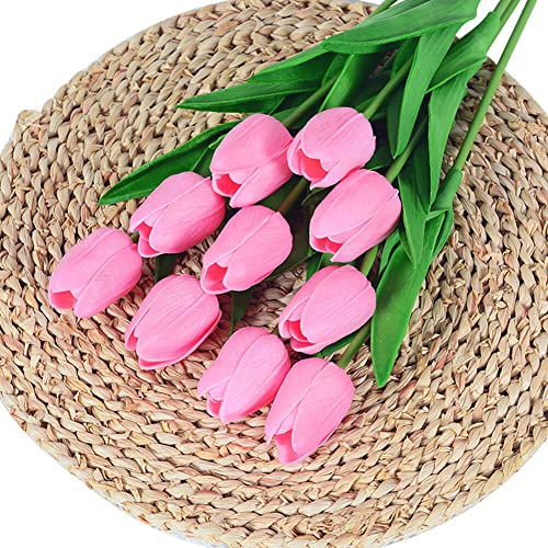 Uposao 10 Stück künstliche Tulpen,PU Real Touch Latex Kunstblumen Tulpen Kunstpflanze Kunst Tulpen Deko Elegante Blumendekoration für Brautsträuße, Haus, Party, Büro, DIY Blumenarrangements,Rosa #3 von Uposao