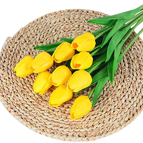 Uposao 10 Stück künstliche Tulpen,PU Real Touch Latex Kunstblumen Tulpen Kunstpflanze Kunst Tulpen Deko Elegante Blumendekoration für Brautsträuße, Haus, Party, Büro, DIY Blumenarrangements,Gelb von Uposao