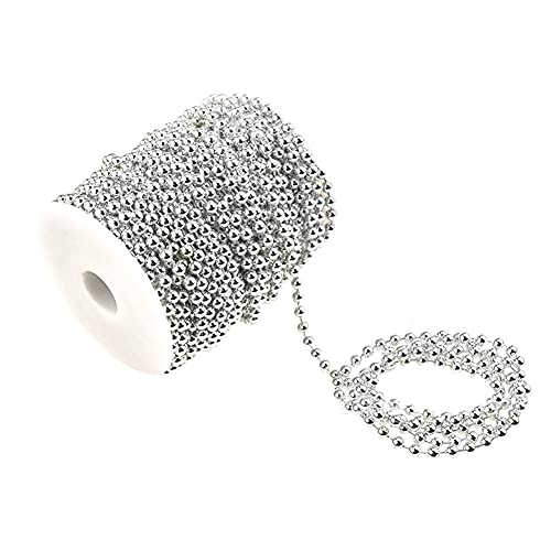 Uposao 25M 6mm Perlenband Perlenkette, DIY Handwerk Perlengirlande Perlenschnur Christbaumkette Tischdeko Hochzeit Dekoration Perlen für Braut Haarschmuck Brautstrauß Weihnachten DIY Handwerk,Silber von Uposao