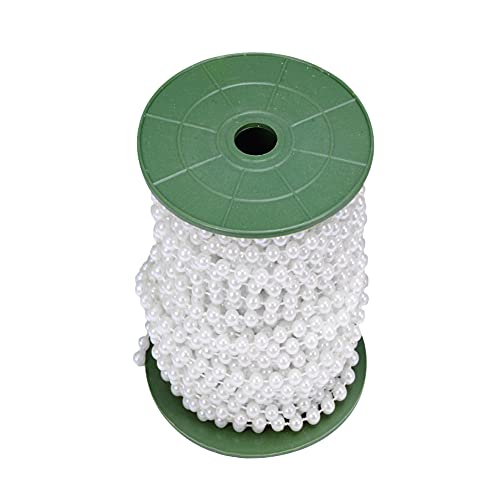 Uposao 25M 6mm Perlenband Perlenkette, DIY Handwerk Perlengirlande Perlenschnur Christbaumkette Tischdeko Hochzeit Dekoration Perlen für Braut Haarschmuck Brautstrauß Weihnachten DIY Handwerk,Weiss von Uposao