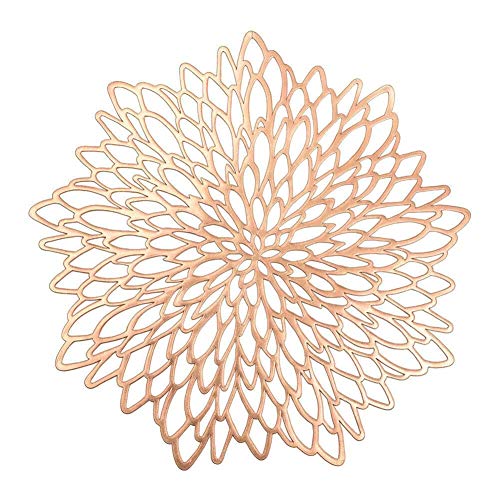 Uposao 2er Set Rund Rose Gold PVC Platzset, Ausgehöhlte Abwaschbar Tischsets Hitzebeständig Rutschfester Platzdeckchen Tisch Deckchen Deko Klein Tischdeckchen Set für Küche, Zuhause, Speisetisch von Uposao