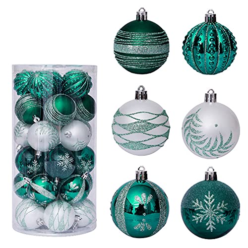 Uposao 30 Stück Kunststoff Weihnachtskugeln,Glänzend Christbaumkugeln Set Weihnachtsbaumschmuck Baumkugeln Farbige Dekoration Kugeln Weihnachtsbaum Deko zum Aufhängen für Weihnachten ∅60mm,Grün von Uposao