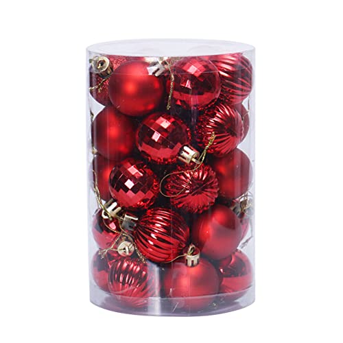 Uposao 34 Stück Kunststoff Weihnachtskugeln,Christbaumkugeln Set Weihnachtskugeln Weihnachtsbaumschmuck Baumkugeln Weihnachtsbaum Deko Aufhänger Ornamente für Weihnachtsfeier ∅40mm, Rot von Uposao