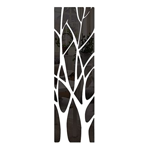 Uposao 3D Acryl Wandaufkleber Bäume mit Branchen Spiegel Aufkleber umweltfreundliche Wandtattoos für Schlafzimmer Badezimmer Dekoration 3D Spiegelaufkleber,135x37cm von Uposao
