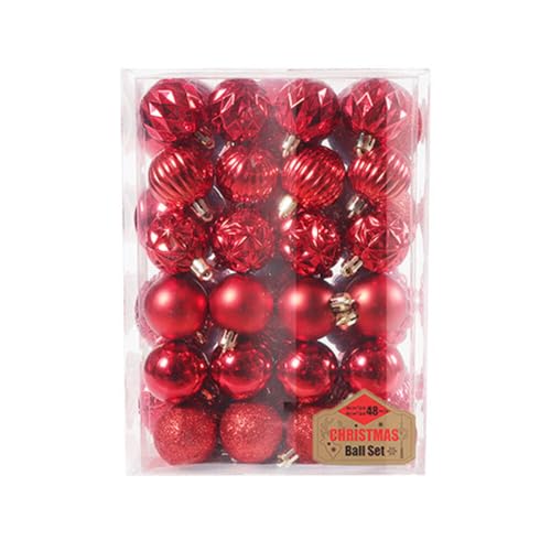 Uposao 48 Stück Weihnachtskugeln Kunststoff, 6CM Dekokugelen Weihnachtskugeln Weihnachtsbaumschmuck Set Christbaumkugeln Weihnachtsdeko Kugeln zum Aufhängen Dekorationen für Weihnachtsbaum Party,Rot von Uposao