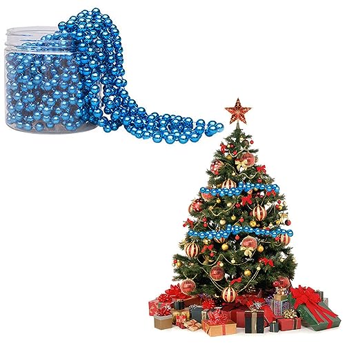 Uposao 8 Meter Weihnachtsbaum Perlengirlande Christbaumschmuck Perlenband Christbaumkette Christbaum Perlenkette Perlenschnur Weihnachten Advent Hochzeit Deko Stilvolle Tischdeko Blau von Uposao