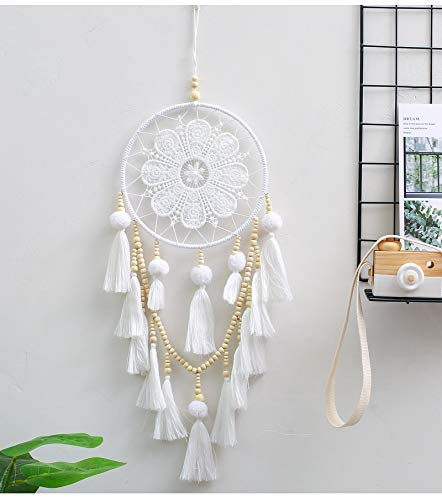 Uposao Boho Traumfänger Weiß Groß Handgemachte Dreamcatcher Quaste Baumwolle gewebte Makramee Wandkunst Wandteppich Wandbehang Ornament für Baby Shower Car Hochzeit Home Decor Geschenk von Uposao