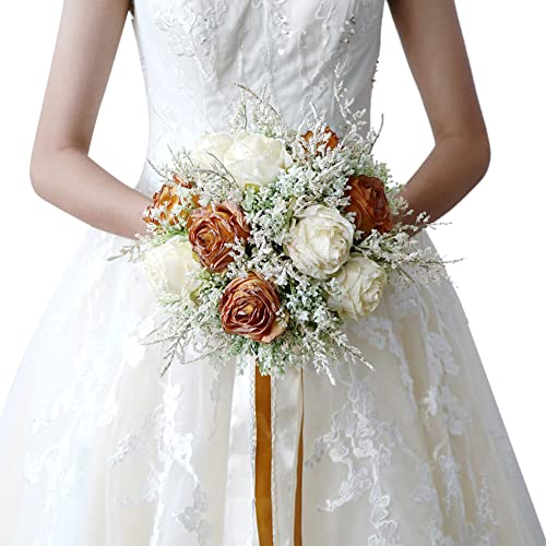 Uposao Brautstrauss Hochzeit Blumenstrauß,Koreanischen Stil Gefälschte Rose Blume Hochzeit Künstlich Blume Blumenstrauß künstlicher Rosenstrauß Dekoration für Braut oder Brautjungfern,Weiss #2 von Uposao