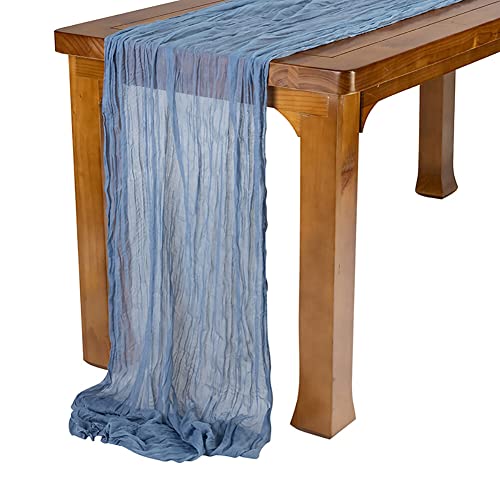 Uposao Chiffon Tischläufer, 90 * 300CM Hochzeit Tischdeko Stoff Tüll Dekoratives Tischband Transparent Rustikal Boho-Stil Natürlich Elegant Gaze-Dekor für Hochzeit, Geburtstag, Party, Braut,Blau von Uposao