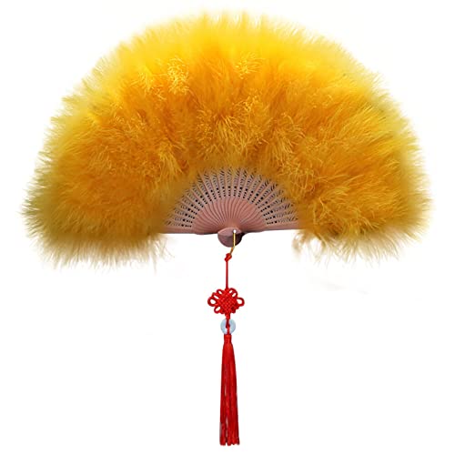 Uposao Damen Fächer Feder,Vintage Stil 20er Jahre Feder Handfächer Faltbar Handheld Marabou Federfächer Damen Party Kostüm Dekoration Zubehör für Hochzeit Halloween Karneval, Mottoparty,Gold von Uposao