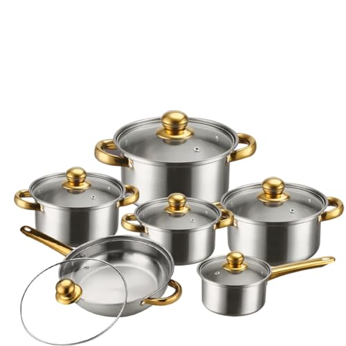 Edelstahl Kochtopfset 6 Teilig Topfset Antihaft Pfannen Set mit Glasdeckeln für alle Herdarten Edelstahl Kochtopfset 6 Teilig Topfset Antihaft Pfannen Set mit Glasdeckeln für alle Herdarten von Uposao