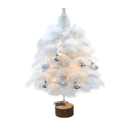 Uposao Künstlicher Weihnachtsbaum mit Beleuchtung Kleiner Christbaum Beleuchtet Modellbäume Weiß Feder Baum Weihnachtsschmuck Desktop mit Weihnachtskugeln LED Lichterkette Zimmer Dekoration 45CM von Uposao