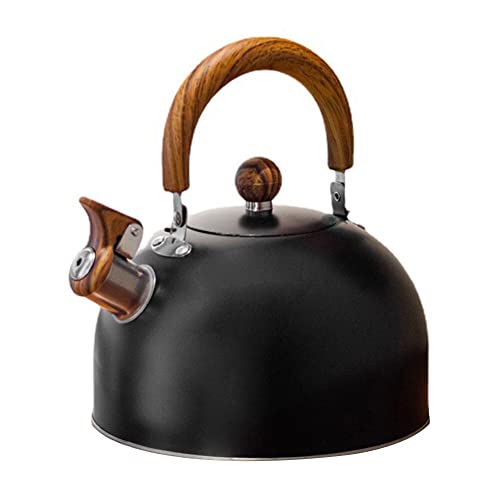 Uposao Pfeifkessel Aus Edelstahl,3L Retro hitzebeständiger Griff Wasserkocher Teekanne Automatischer Pfeifkessel Für alle Küchen,Herd, Schwarz von Uposao