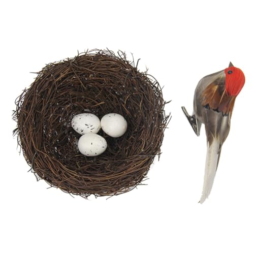 Uposao Rattan Ostern Vogelnest Deko,Vogelnest Ostereier Handgemachte Vögelnest Vogeleier Naturnest Frühling Osterdeko Handwerk Basteln Foto Requisiten Tischdeko Ostern Dekoration Ornamente für Zuhause von Uposao