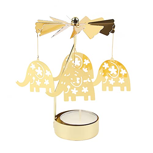 Uposao Rotierender Kerzenhalter,Karussell Gold Teelichthalter Kerzenhalter Kerzenständer mit Metallaroma Heimdekoration Hochzeit Deko Wohnzimmer Tischdeko Weihnachtsdeko Party Dekoration,Elefant von Uposao