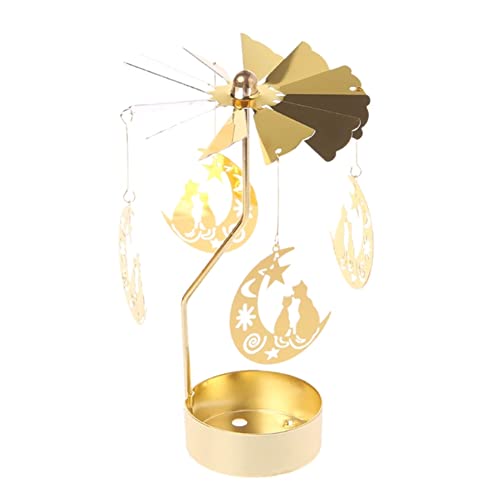 Uposao Rotierender Kerzenhalter,Karussell Gold Teelichthalter Kerzenhalter Kerzenständer mit Metallaroma Heimdekoration Hochzeit Deko Wohnzimmer Tischdeko Weihnachtsdeko Party Dekoration,Katze von Uposao