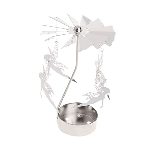 Uposao Rotierender Kerzenhalter,Karussell Silber Teelichthalter Kerzenhalter Kerzenständer mit Metallaroma Heimdekoration Hochzeit Deko Wohnzimmer Tischdeko Weihnachtsdeko Party Dekoration,Fee von Uposao