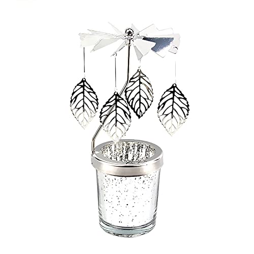 Uposao Rotierender Kerzenhalter Glas, Karussell Teelicht Teelichthalter Motiv Blatt Spinnen Teelicht Kerzenhalter Kerzenständer Weihnachtsdeko für Geburtstag Hochzeit Deko Wohnzimmer Tischdeko von Uposao