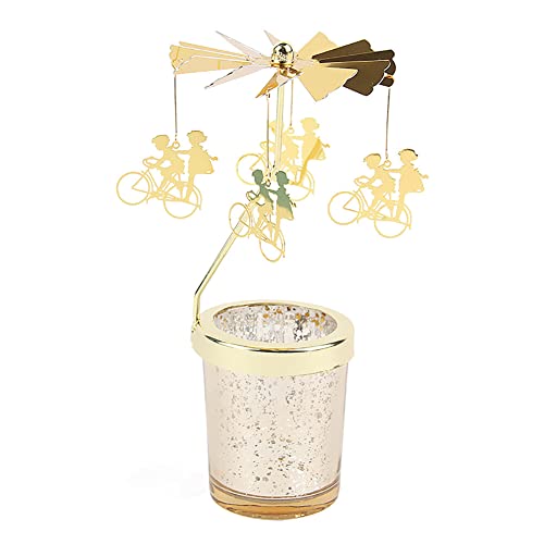 Uposao Rotierender Kerzenhalter Glas, Karussell Teelicht Teelichthalter Motiv Fahrrad Spinnen Teelicht Kerzenhalter Kerzenständer Weihnachtsdeko für Geburtstag Hochzeit Deko Wohnzimmer Tischdeko von Uposao