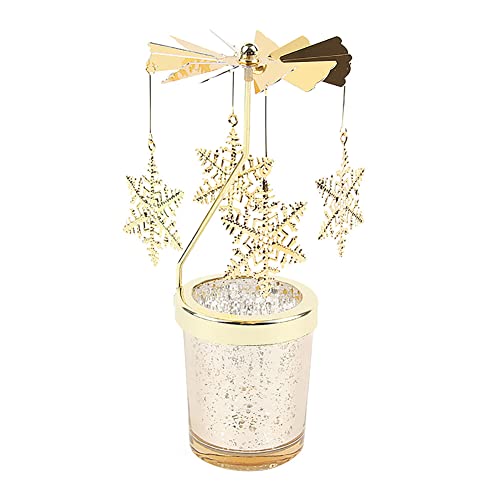 Uposao Rotierender Kerzenhalter Glas, Karussell Teelicht Teelichthalter Motiv Schneeflocke Spinnen Teelicht Kerzenhalter Kerzenständer Weihnachtsdeko für Geburtstag Hochzeit Deko Wohnzimmer Tischdeko von Uposao