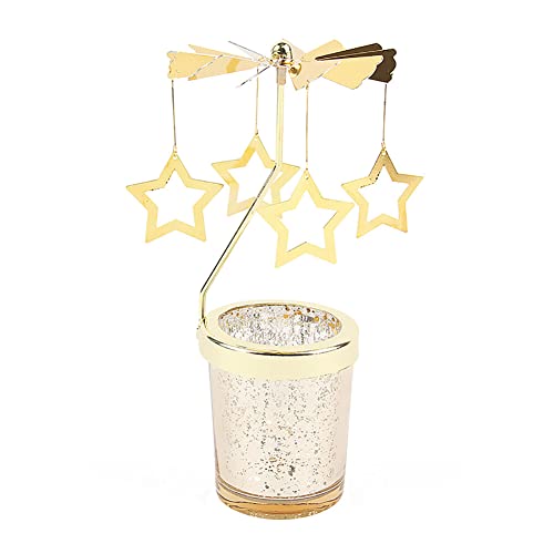 Uposao Rotierender Kerzenhalter Glas, Karussell Teelicht Teelichthalter Motiv Sterne Spinnen Teelicht Kerzenhalter Kerzenständer Weihnachtsdeko für Geburtstag Hochzeit Deko Wohnzimmer Tischdeko von Uposao