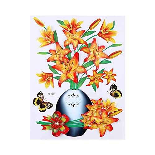 Uposao Vase Wandaufkleber, 3D Stereo Aufkleber Schmetterling Blumen Wandtattoo Abnehmbare PVC Vasen Wandsticker Wasserdicht Selbstklebend Wandaufkleber Wandbilder für Schlafzimmer Büro Küche,30×40CM von Uposao