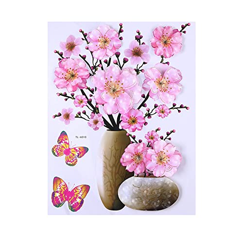 Uposao Vase Wandaufkleber, 3D Stereo Aufkleber Schmetterling Blumen Wandtattoo Abnehmbare PVC Vasen Wandsticker Wasserdicht Selbstklebend Wandaufkleber Wandbilder für Schlafzimmer Büro Küche,30×40CM von Uposao