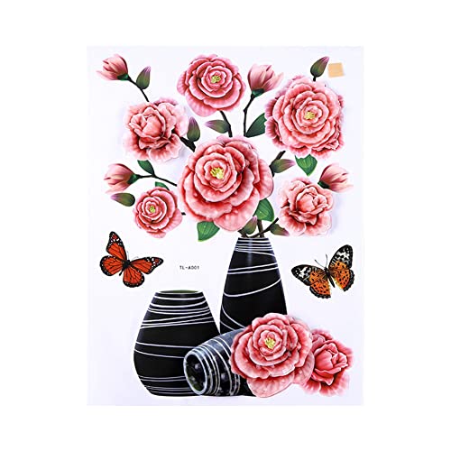 Uposao Vase Wandaufkleber, 3D Stereo Aufkleber Schmetterling Blumen Wandtattoo Abnehmbare PVC Vasen Wandsticker Wasserdicht Selbstklebend Wandaufkleber Wandbilder für Schlafzimmer Büro Küche,30×40CM von Uposao