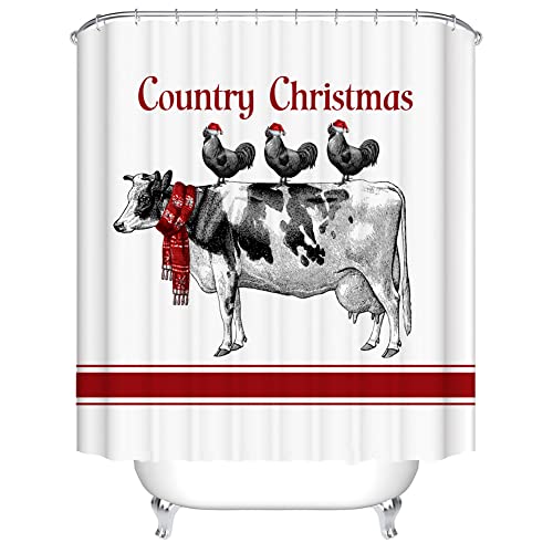 Uposao Weihnachten Duschvorhang,Winter Frohe Weihnachten Wasserdicht Polyester Duschvorhang mit Haken Weihnachtsdekoration Schimmelresistent Weihnachtsdeko für Badezimmer,180 * 200CM,Kühe von Uposao