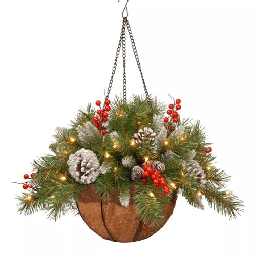 Uposao Weihnachten Pre Lit Artificial Hanging Basket Lighted Pine Christmas Decoration Hängekorb Mit Künstlichen Tannennadeln Tannenzapfen Rote Beeren Für Die Weihnachtsdekoration von Uposao