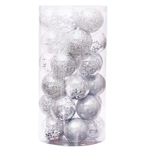 Uposao Weihnachtskugeln Kunststoff Set, 30 Stück Transparente Christbaumkugeln Ø 6cm Baumkugeln mit Gefüllten Weihnachtsdeko Set mit Aufhänger Ornamente für Party Weihnachtsschmuck,Silber von Uposao