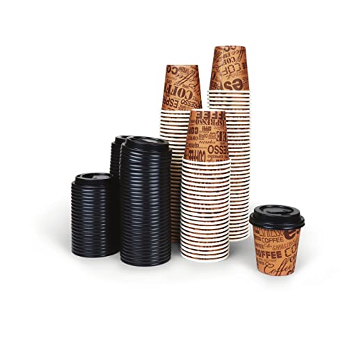 Upper Midland Products 100 Stück 70 ml Einweg-Espresso-Kaffee-Mini-Tassen mit Deckel, Pappbecher mit Kunststoffkuppel, Probengröße, vielseitig verwendbar (100 Stück (1 Stück) von Upper Midland Products