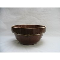 Braune Steingut Rührschüssel Pickett Zaun Muster Usa von UpperCrustFinds