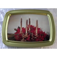 Ausgefallene Mcm Urlaub Kerzenleuchter & Weihnachtsstern Herzstück Goldfarbe Metall Serviertablett Geschenk Geben Keksplatte Weihnachtskarte Display von UpsideGroove
