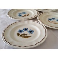 Kensington Staffordshire Hyde Park Muster Handarbeit Ironstone Gesprenkelt Vierer Set Blaue Blume Brot & Butter Teller Mittagessen/Salat/Snack von UpsideGroove