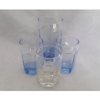 Libbey Chivalry Saftgläser Und 12 Unze. Becher Auswahl An Blauem Oder Klarem Trinkglas Vintage Six Panel Textured Trinkgefäß von UpsideGroove