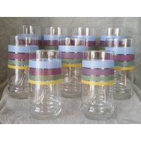Vintage Crisa Gestreifte Große Gläser Getränkegläser Gebürstete Pastell Bänder Auf Klarem Glas Füße Getränke von UpsideGroove