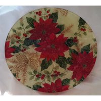 Weihnachtsstern Dekorierte Glas Platte Festlich Rot & Grün Gold Bändchen Ferien von UpsideGroove