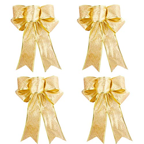 6 x glitzernde Weihnachtsbaum-Schleifen Schleifen Weihnachtsbaum-Dekoration Schleife Verzierung für Urlaub Hochzeit Party Weihnachtsdekoration Weihnachtsbaum Weihnachtskranz Girlande (Gold) von Upstore