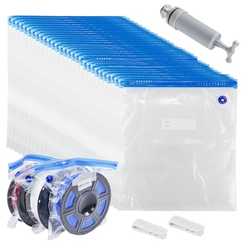 UptVin Filament Vakuumbeutel Kit, 20 Stück Vakuumbeutel Aufbewahrungsbeutel mit Handpumpe, Filament AufbewahrungTransparente Vakuum Taschen 34 * 30cm, Vakuumversiegelter Beut für 3D-Drucker von UptVin