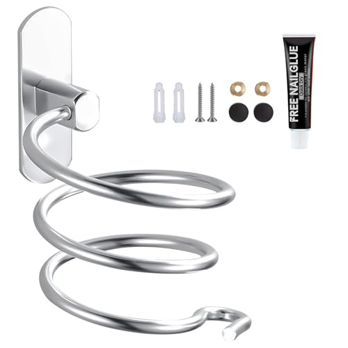 UptVin Föhn Halterung, Fönhalter Wandmontage Spiral-Design mit Kabelhalter Aluminium Föhnhalter Badezimmer Zubehör, Silber von UptVin